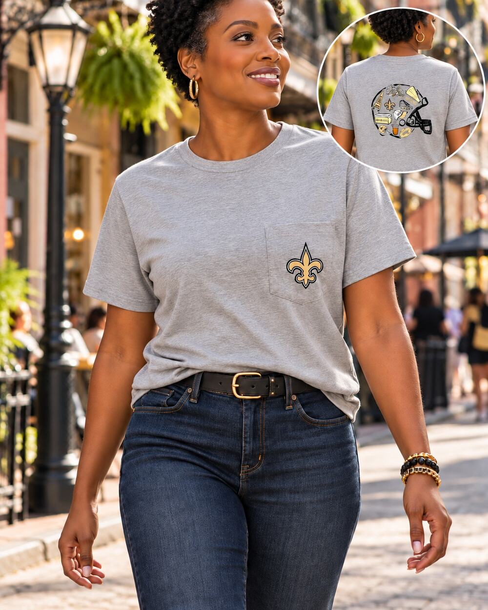 NFL New Orleans Saints Women’s Gray Pocket T-Shirt Small NWT